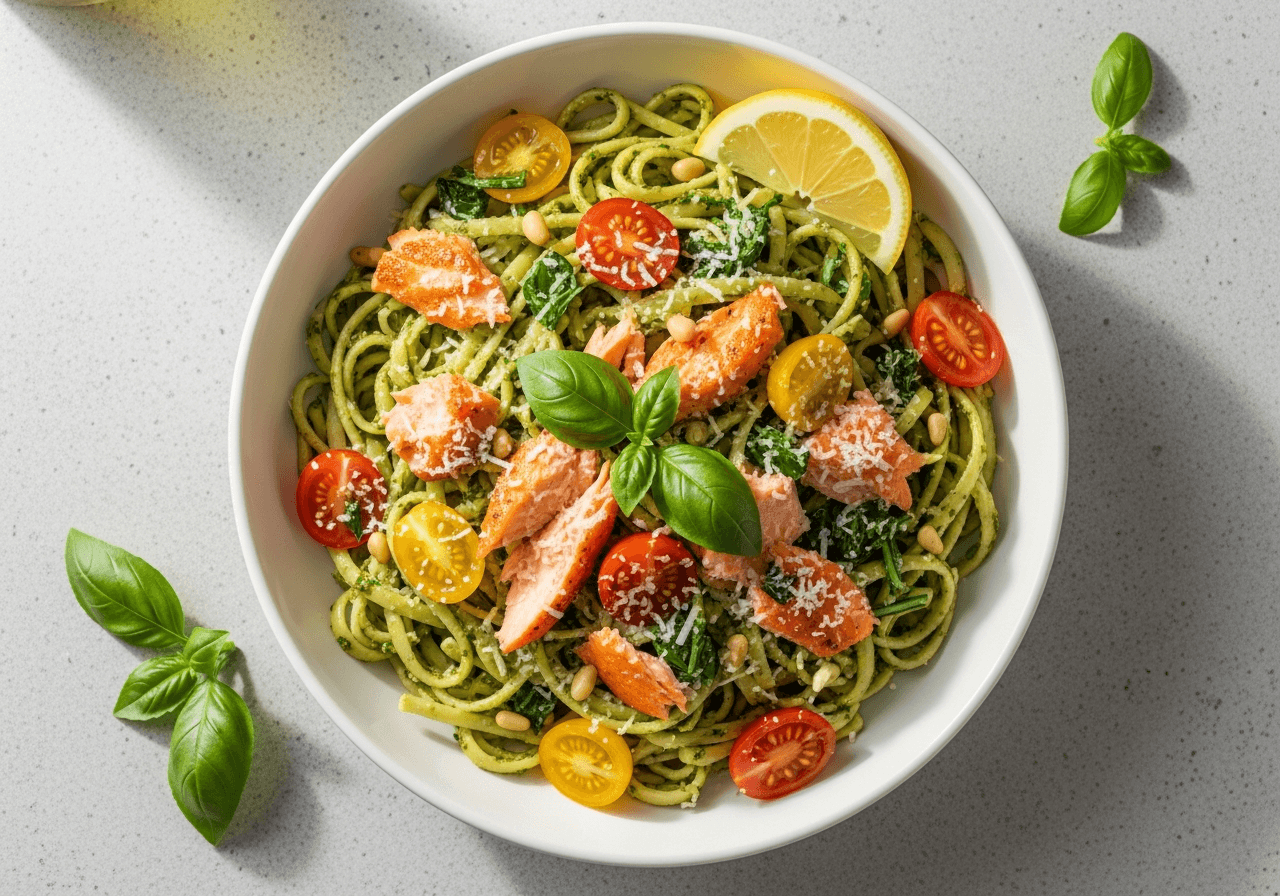 Speedy Salmon Pesto Pasta