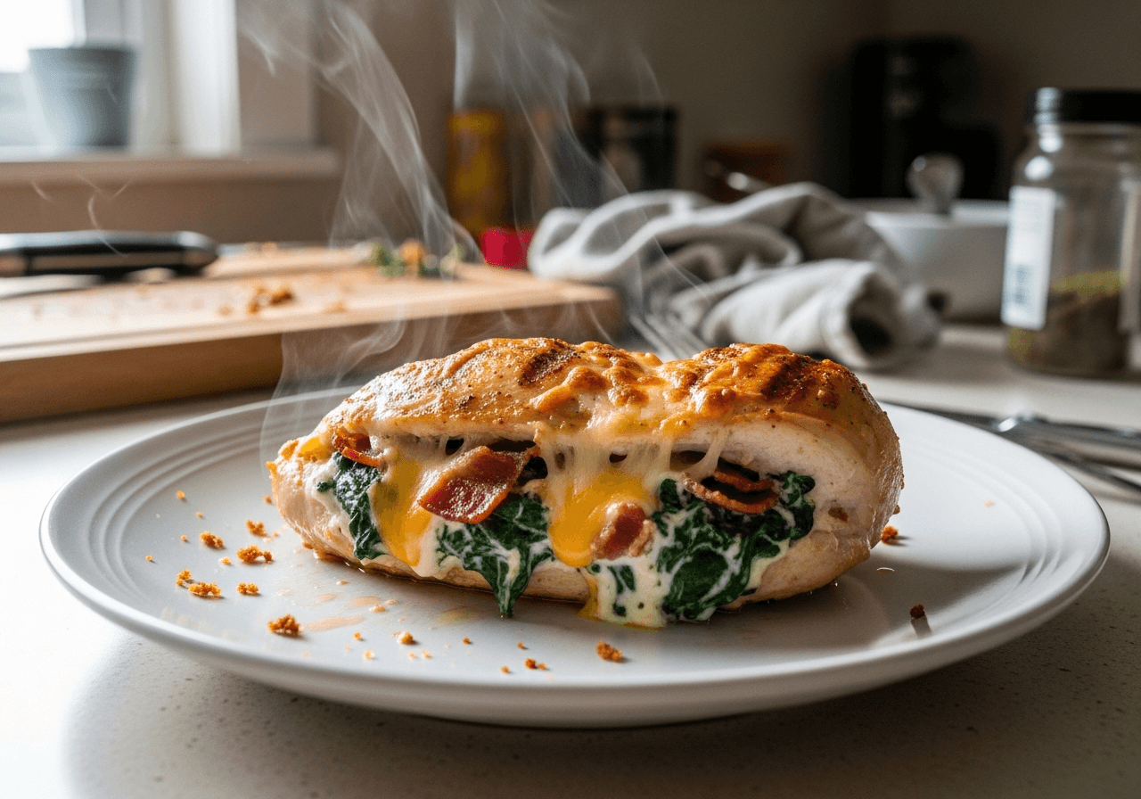 Cheesy Bacon Spinach Stuffed Chicken