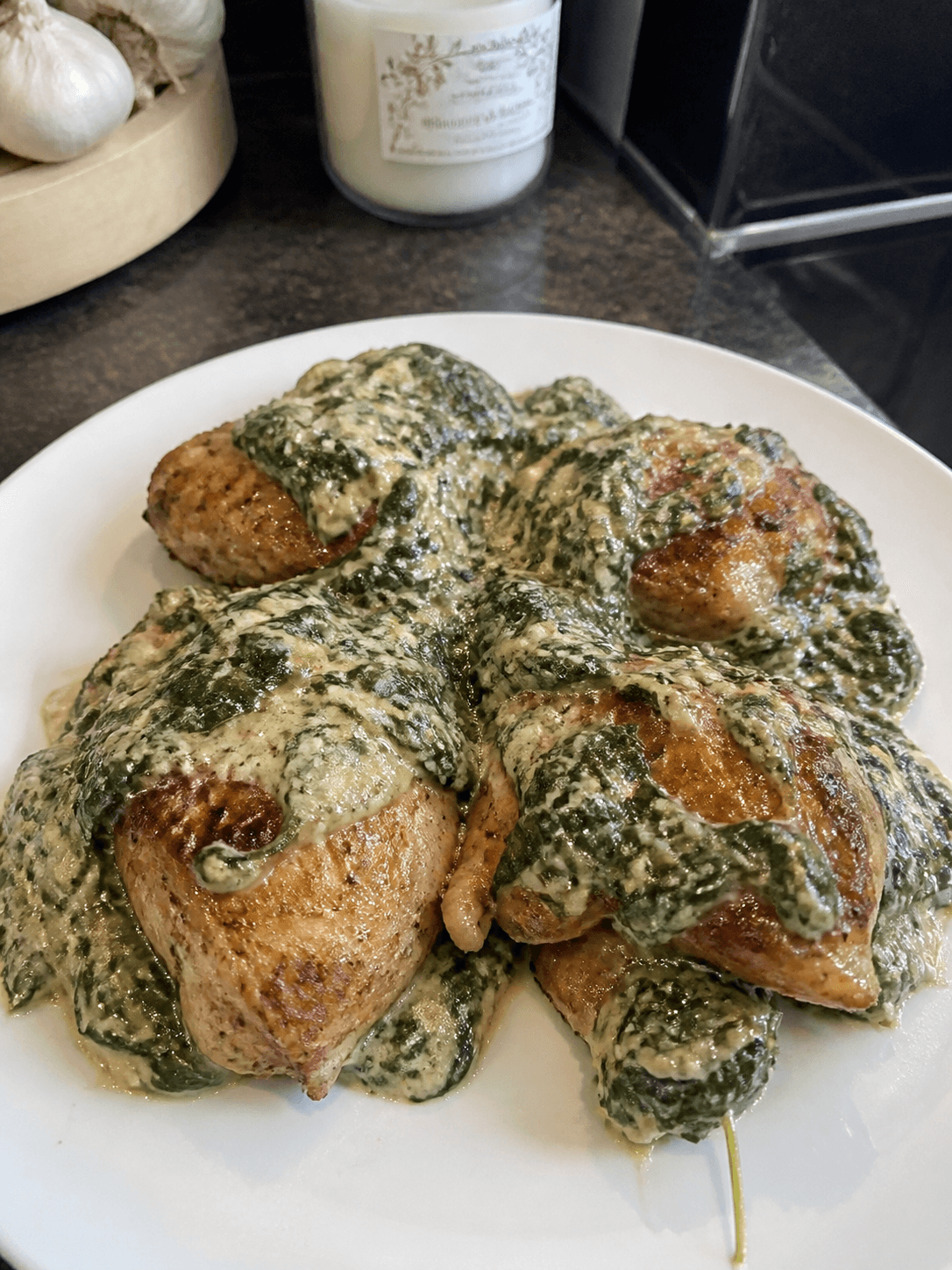 Cheesy Creamed Spinach Chicken Thighs