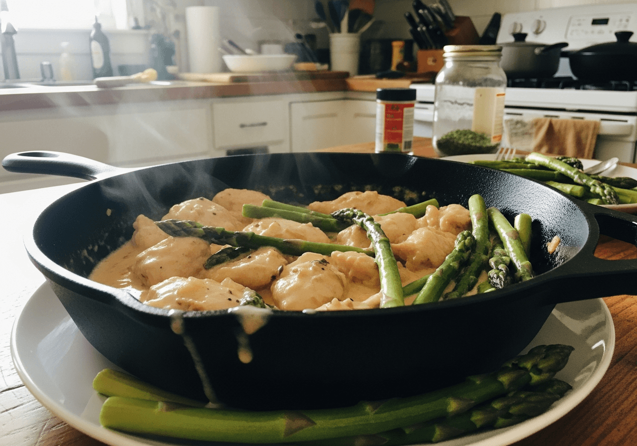 Creamy Garlic Chicken and Asparagus Skillet