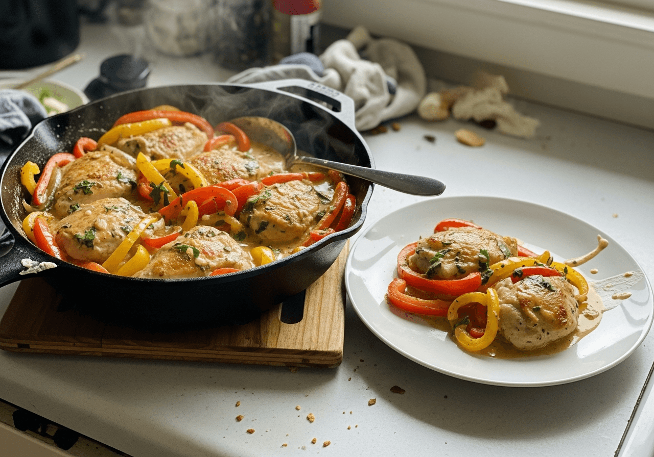Creamy Garlic Chicken and Bell Pepper Skillet