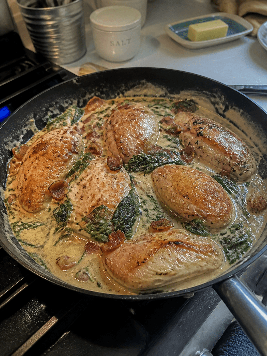 Creamy Lemon Chicken & Spinach with Crispy Bacon