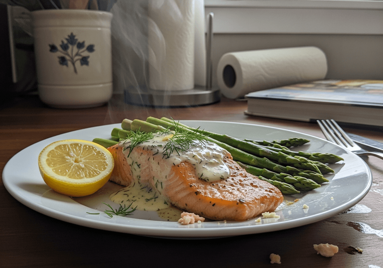 Creamy Lemon Dill Salmon with Asparagus