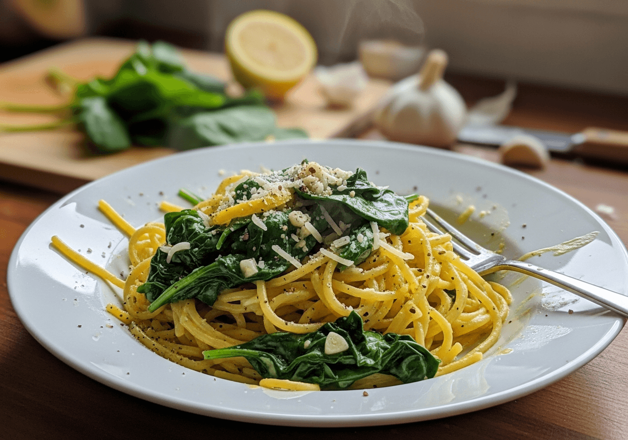 Creamy Lemon Garlic Spinach Pasta