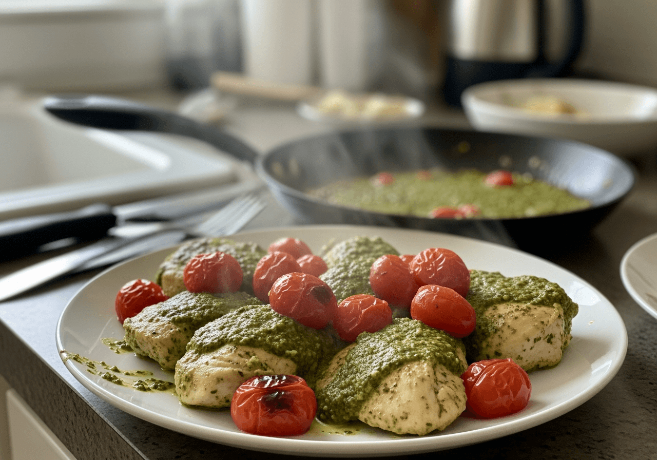 Creamy Pesto Chicken with Burst Tomatoes
