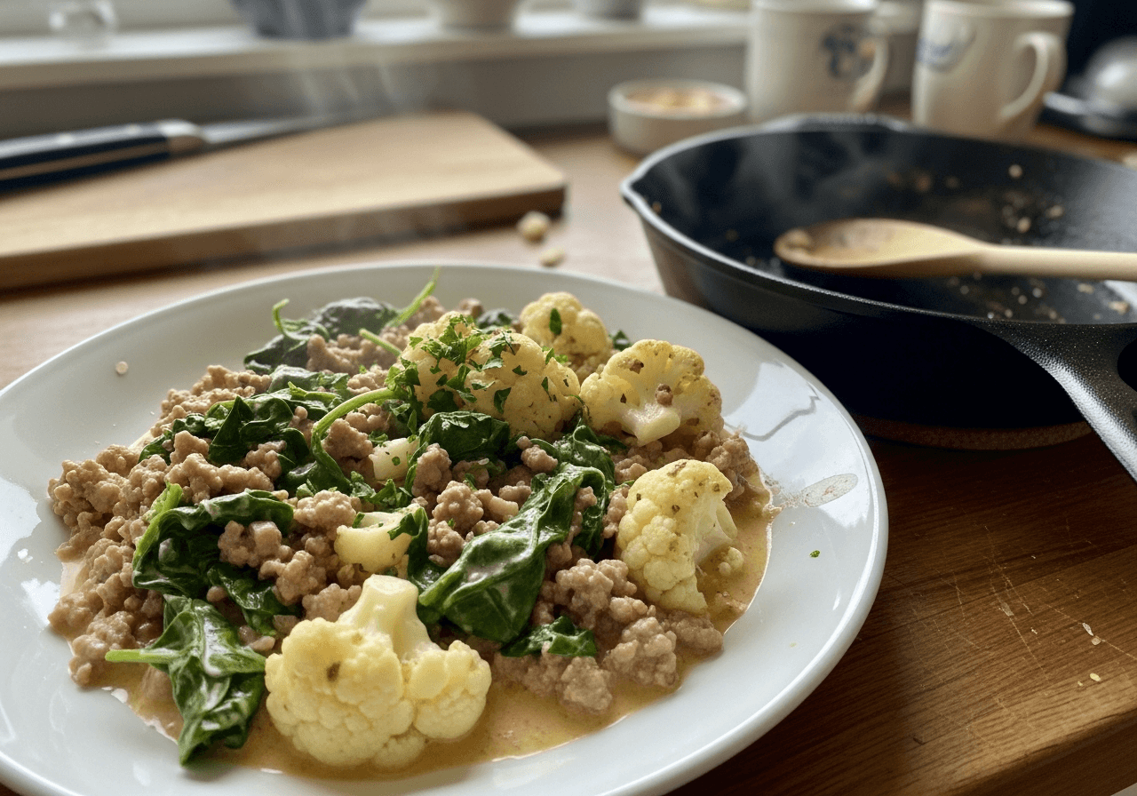 Creamy Turkey & Spinach Cauliflower Skillet