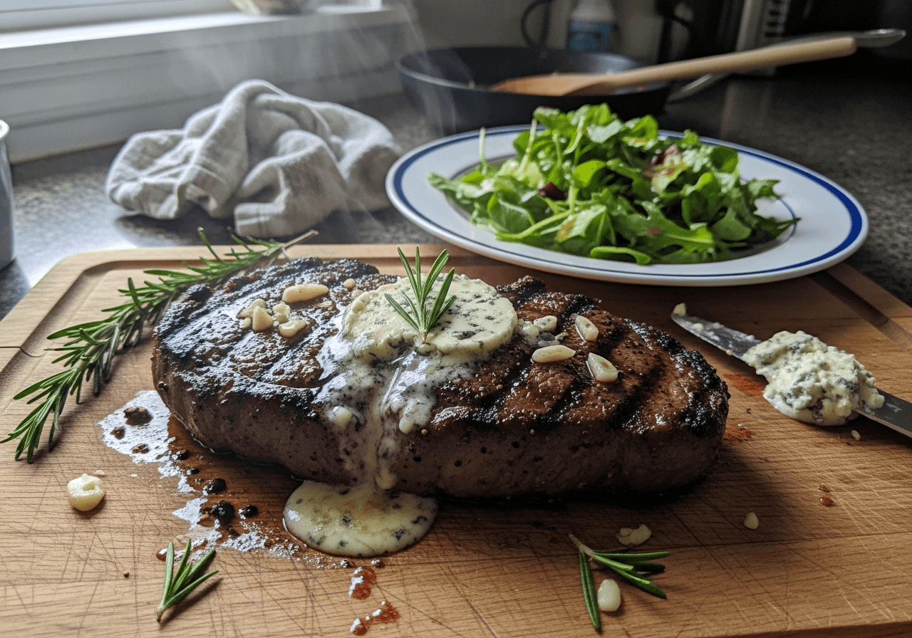 Garlic Rosemary Blue Cheese Steak