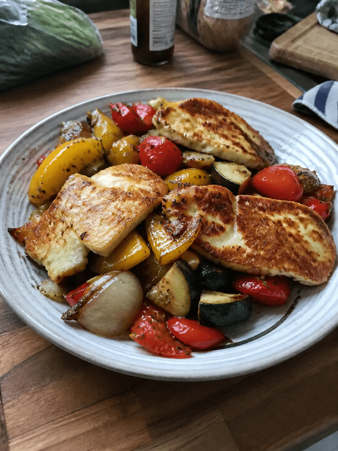 Golden Halloumi & Summer Veggie Sauté