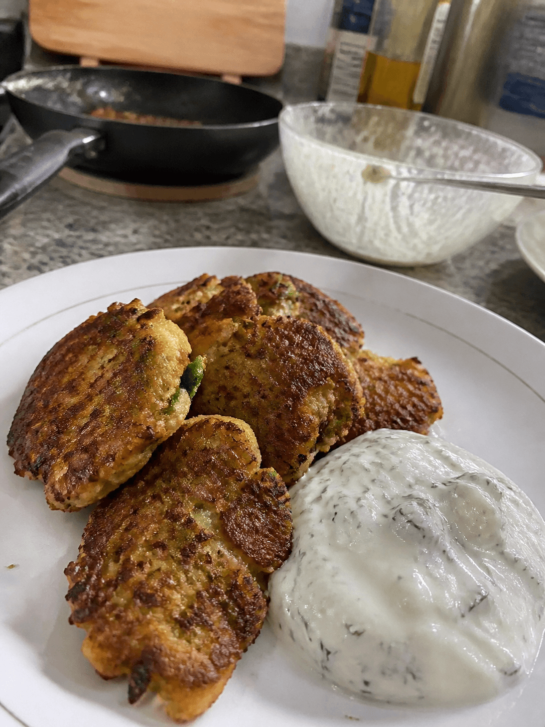 Golden Zucchini Fritters with Tangy Dill Yogurt