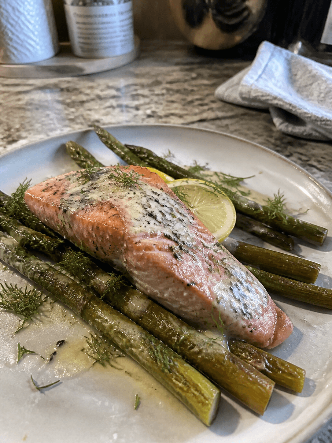 Lemony Dill Salmon & Asparagus Skillet