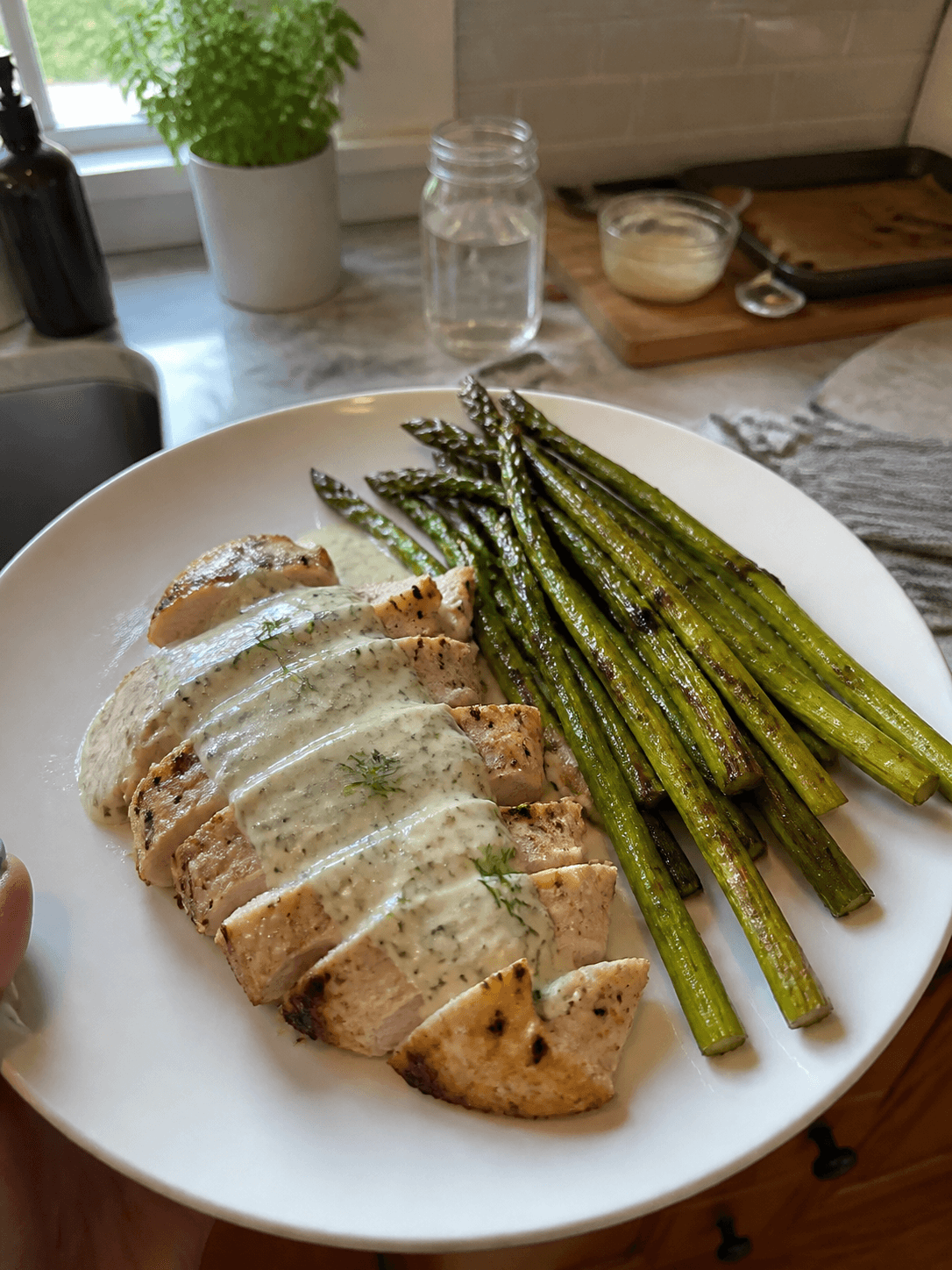 Lemony Dill Yogurt Chicken with Roasted Asparagus