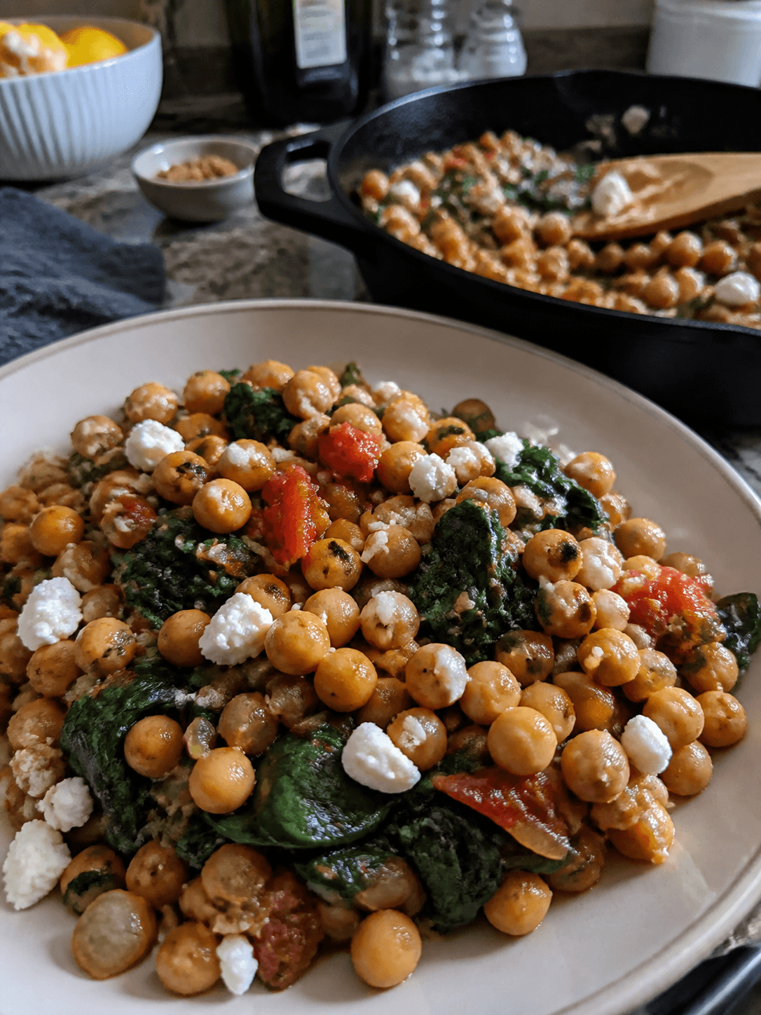 Mediterranean Chickpea & Spinach Skillet