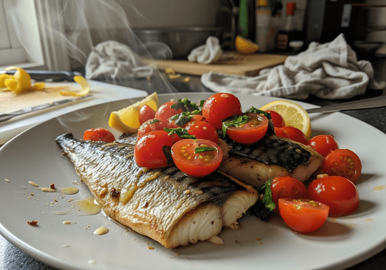 Pan-Seared Mackerel with Lemony Herb Tomatoes