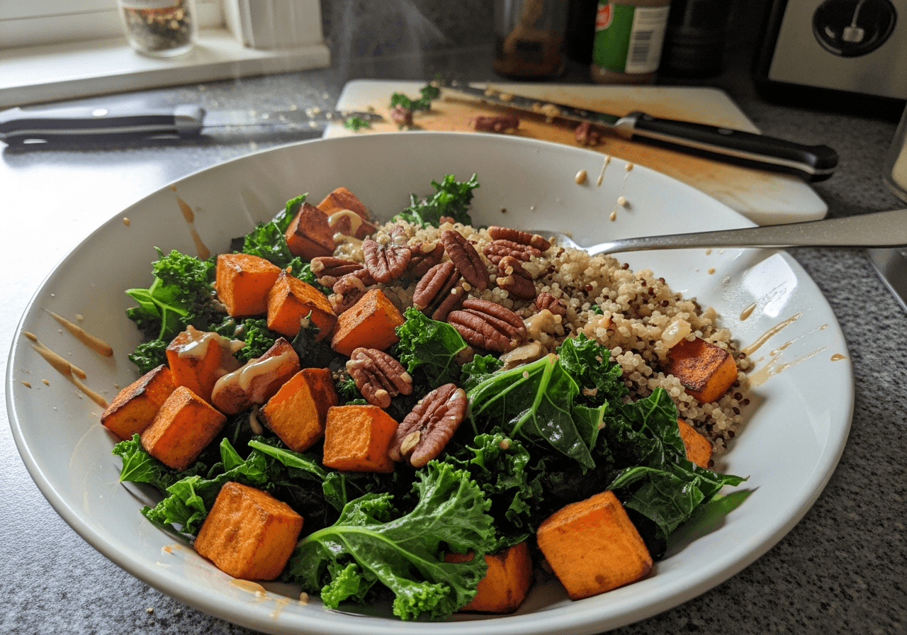 Roasted Sweet Potato and Kale Harvest Bowl