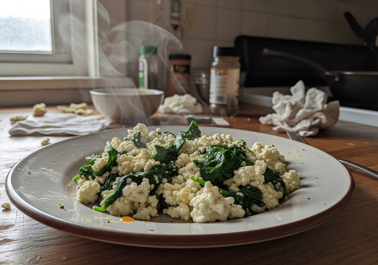 Savory Cottage Cheese Scramble with Spinach