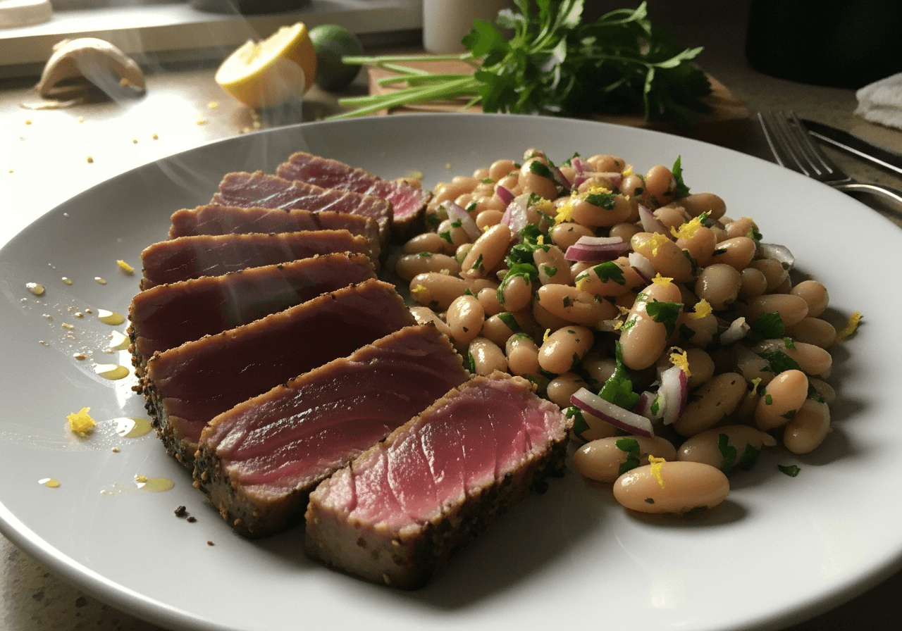 Seared Tuna with Zesty White Bean Salad