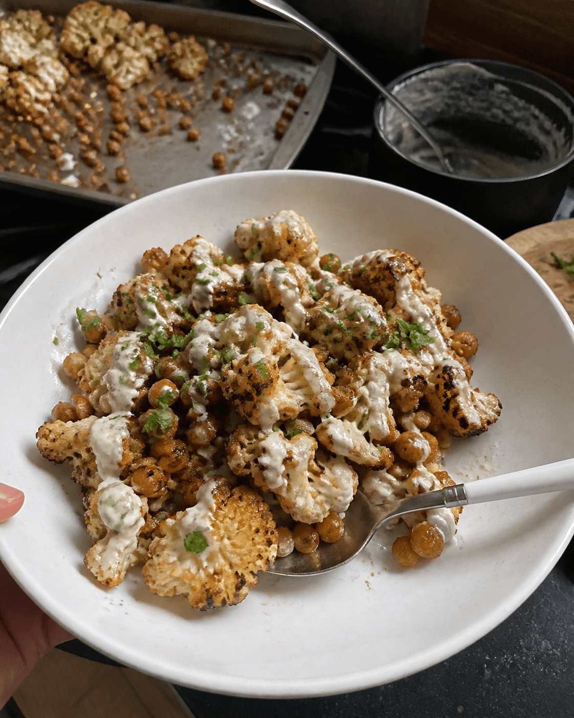 Smoky Roasted Chickpeas and Cauliflower with Zesty Tahini