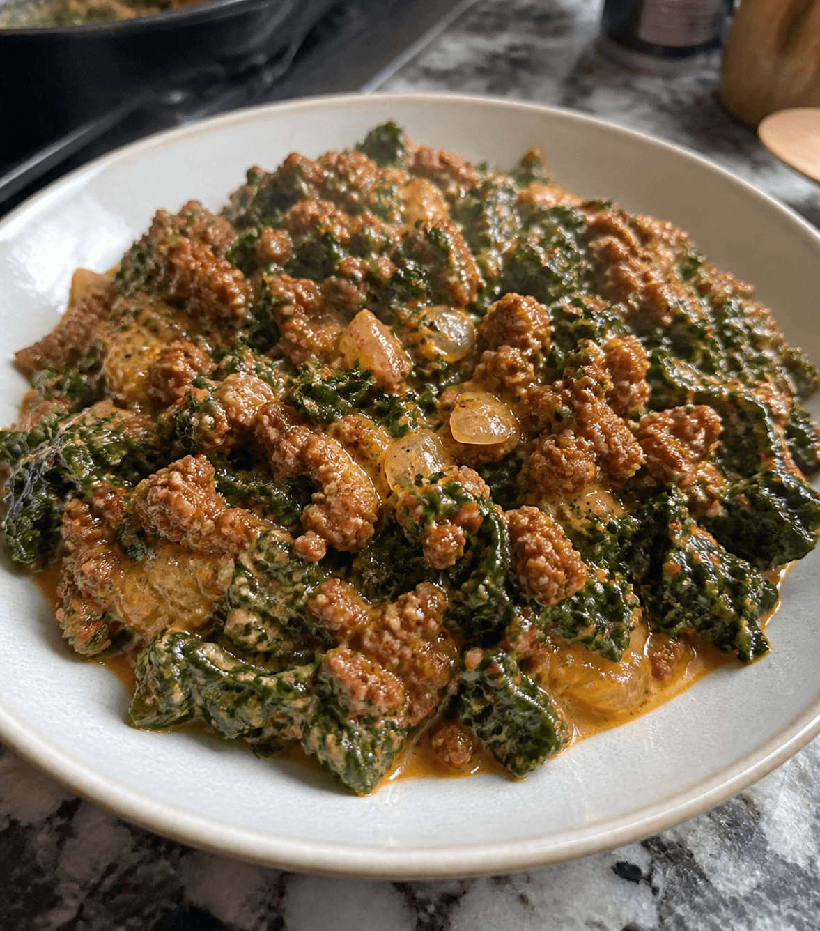 Spicy Chorizo and Creamy Kale Skillet