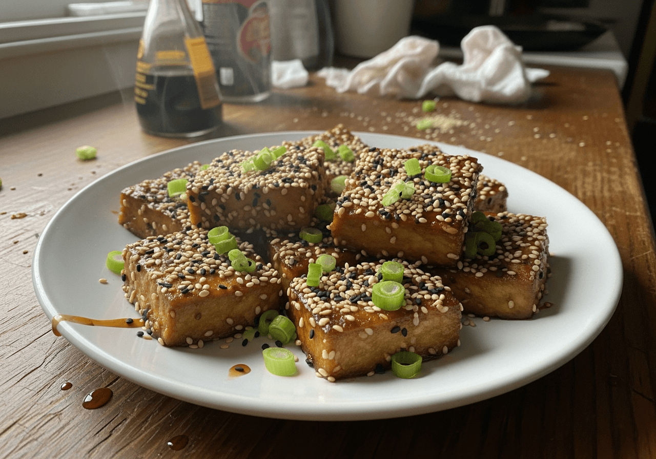 Sticky Maple Sesame Tofu