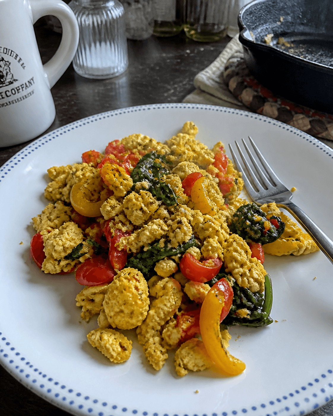 Sunny Tofu Scramble with Spinach and Peppers