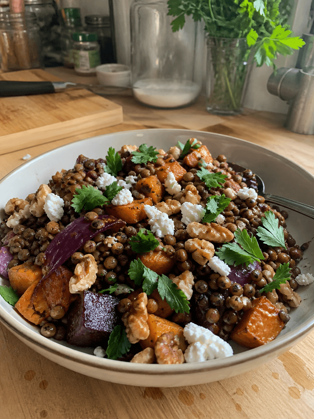 Warm Balsamic Lentil & Walnut Salad