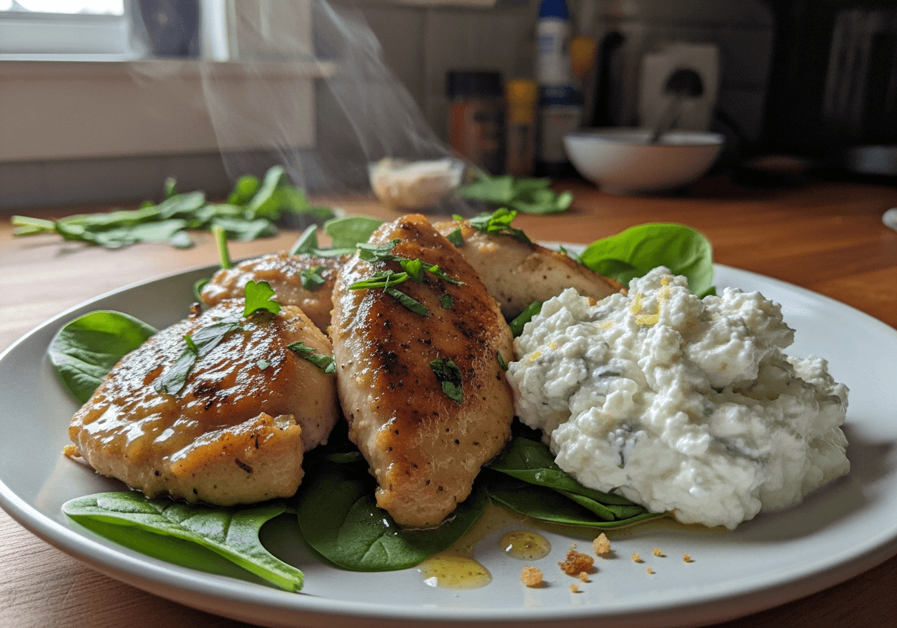 Zesty Lemon Chicken with Whipped Feta and Spinach