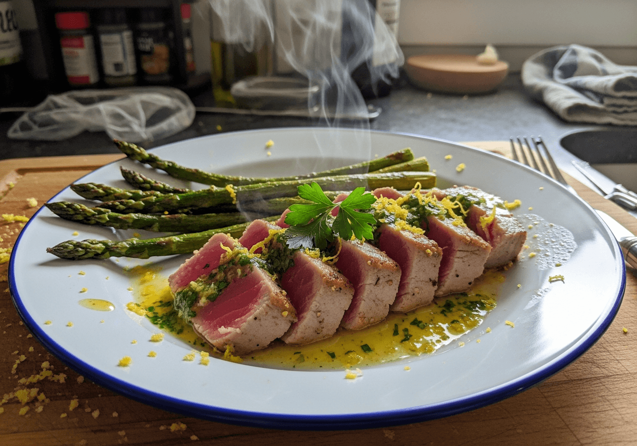 Zesty Lemon Seared Tuna with Roasted Asparagus