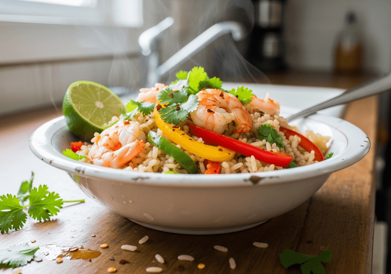 Zesty Lime Shrimp and Bell Pepper Rice