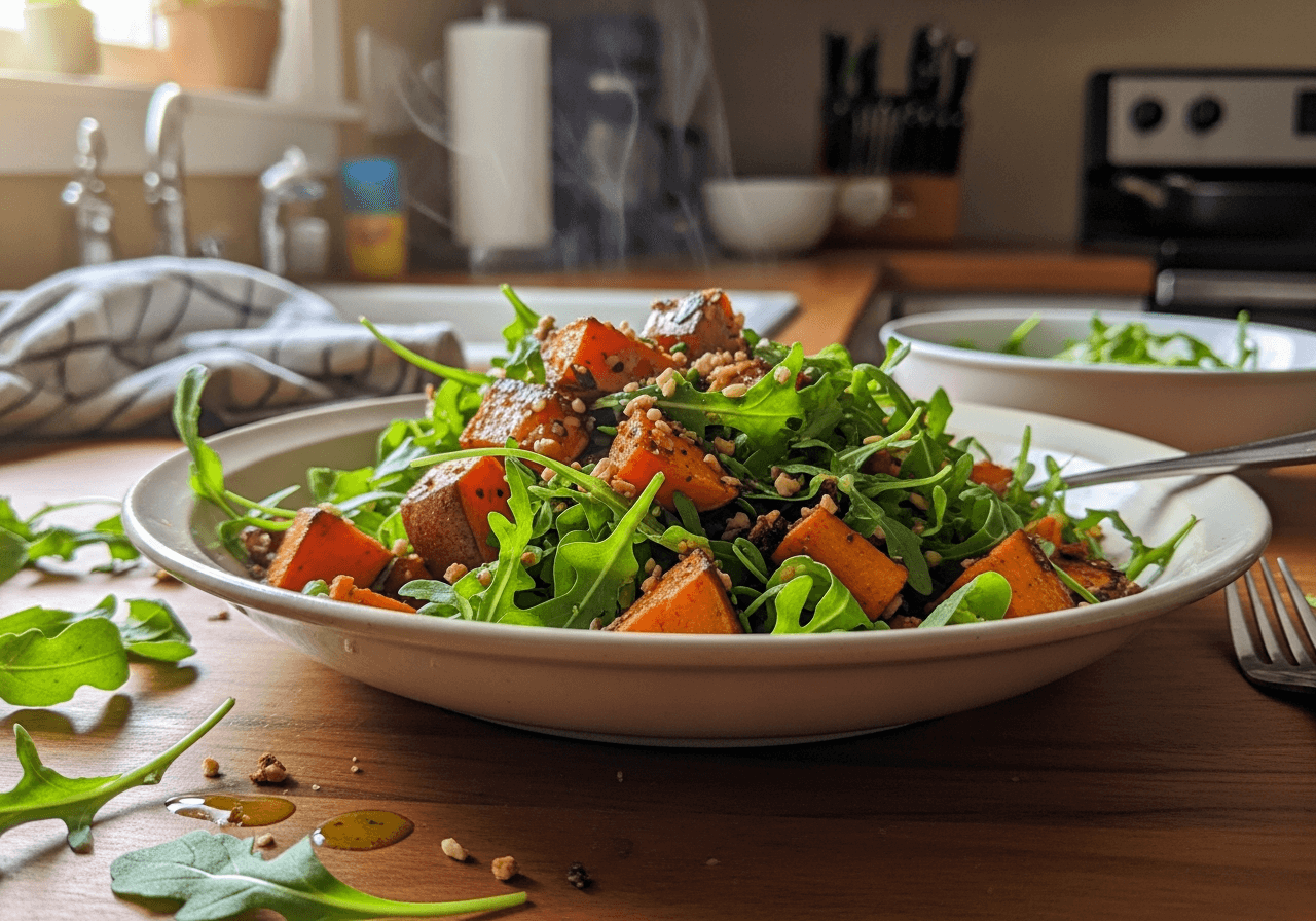 Zesty Roasted Sweet Potato and Arugula Salad