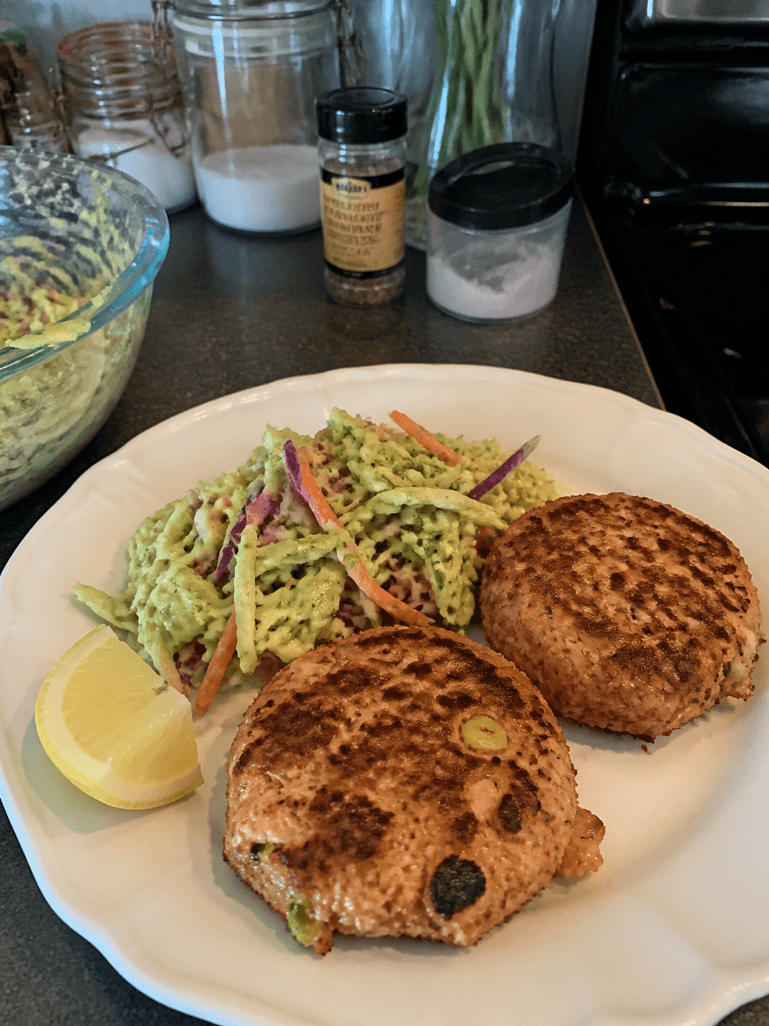 Zesty Salmon Patties with Creamy Avocado Slaw
